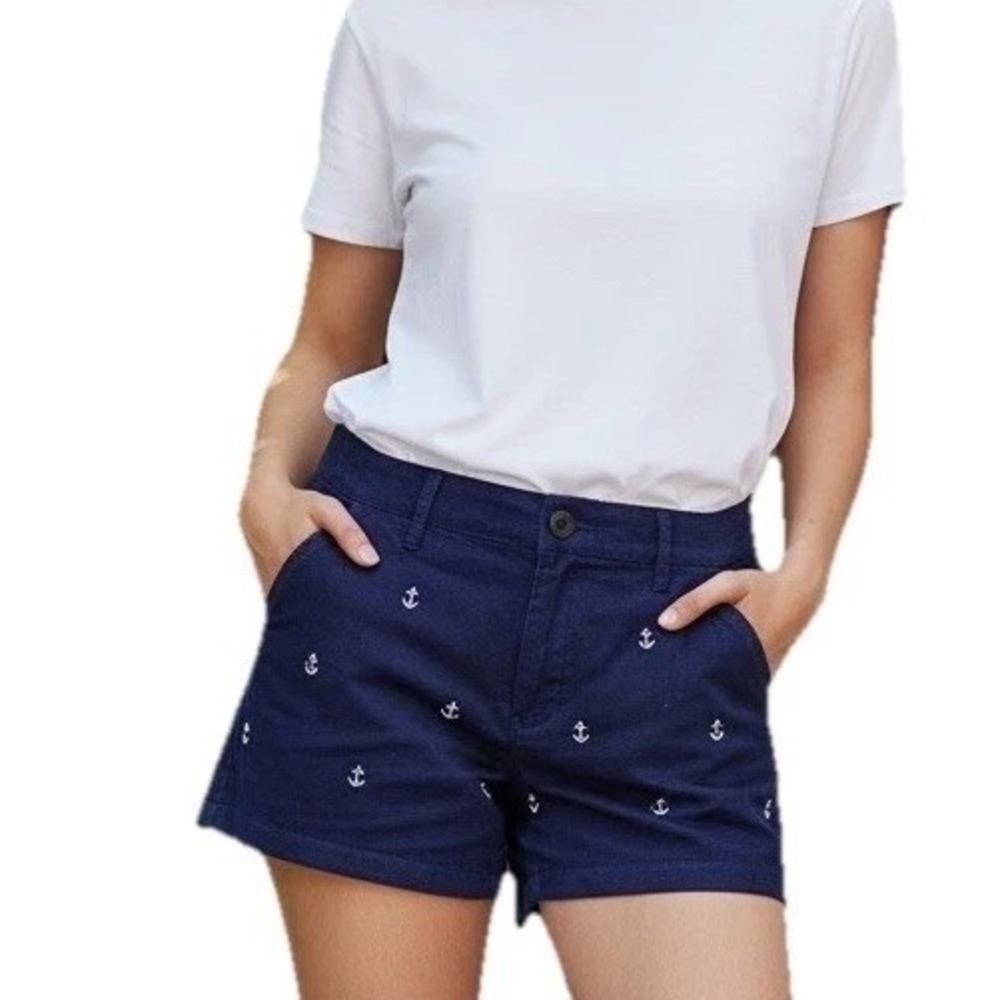 Blue Chino Shorts Anchors Womens 10 Cuffys Cape Cod 3" Embroidered‎ Nautical New